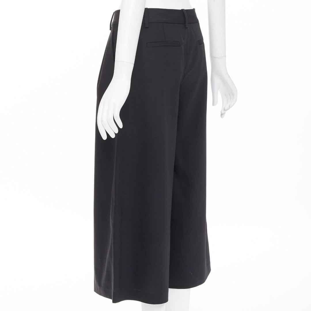 TIBI black low sheen fabric pleated front wide cropped trousers culottes US0 XS