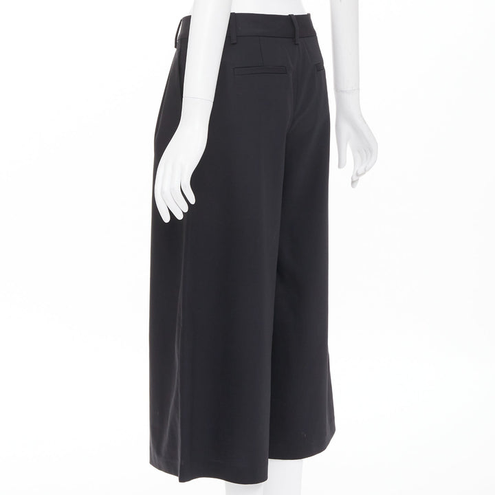 TIBI black low sheen fabric pleated front wide cropped trousers culottes US0 XS