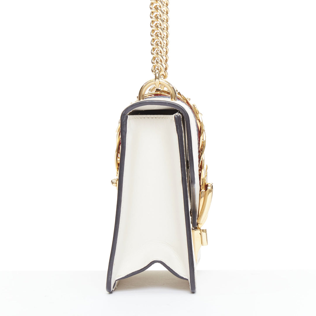 GUCCI Small Sylvie white calf leather navy red web stripe chain shoulder bag