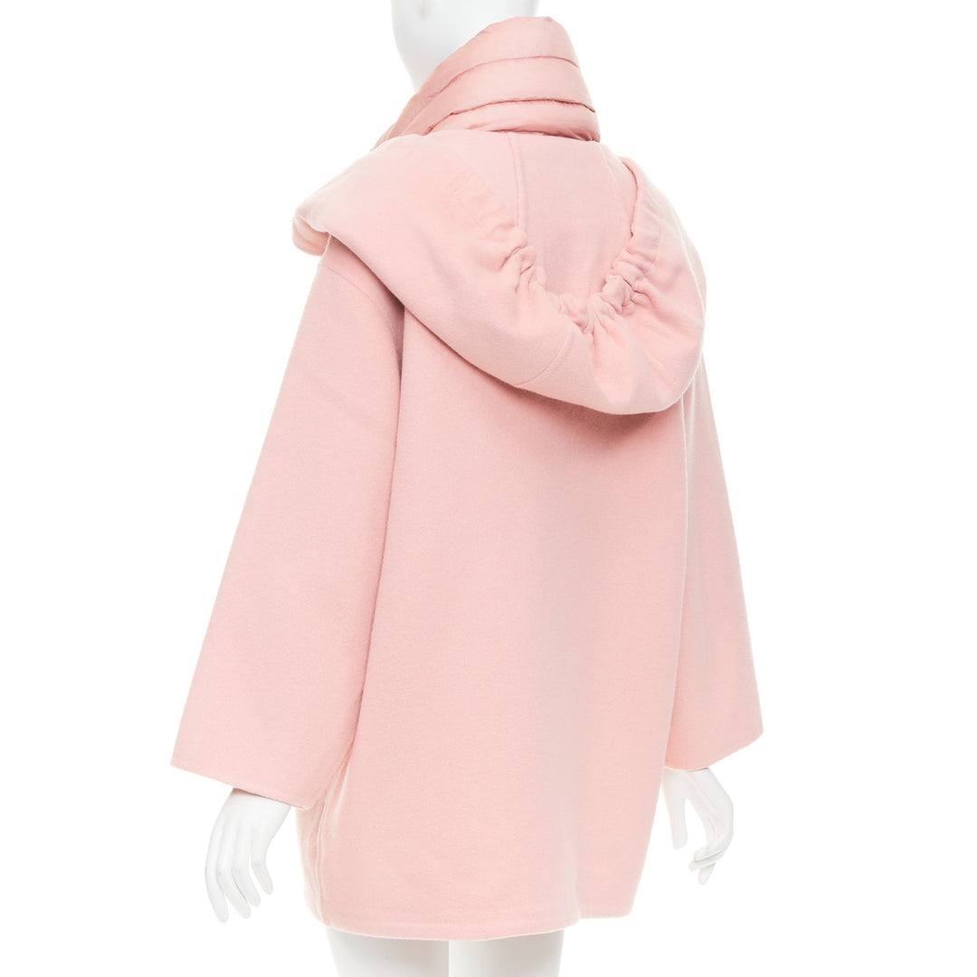 MONCLER pink double face virgin wool cashmere goose down hooded jacket Sz0 XS