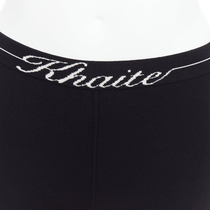 KHAITE Bryant black white italic logo viscose blend knitted cyclist shorts S