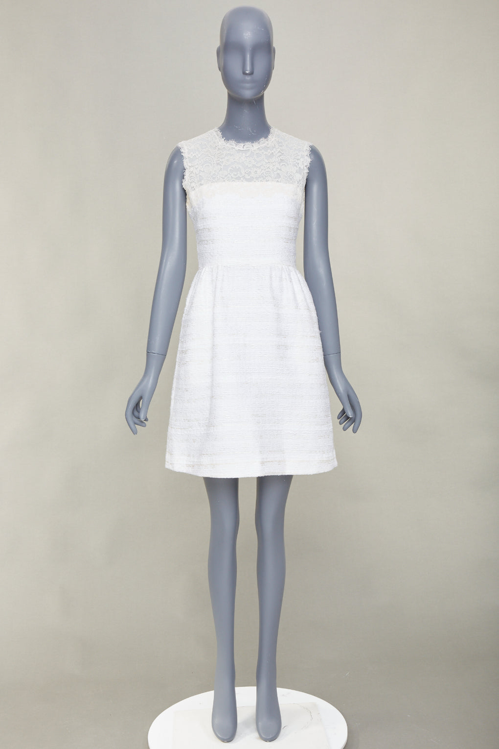 VALENTINO 2018 Bridal white sheer lace yoke tweed mixed mini dress IT40 S