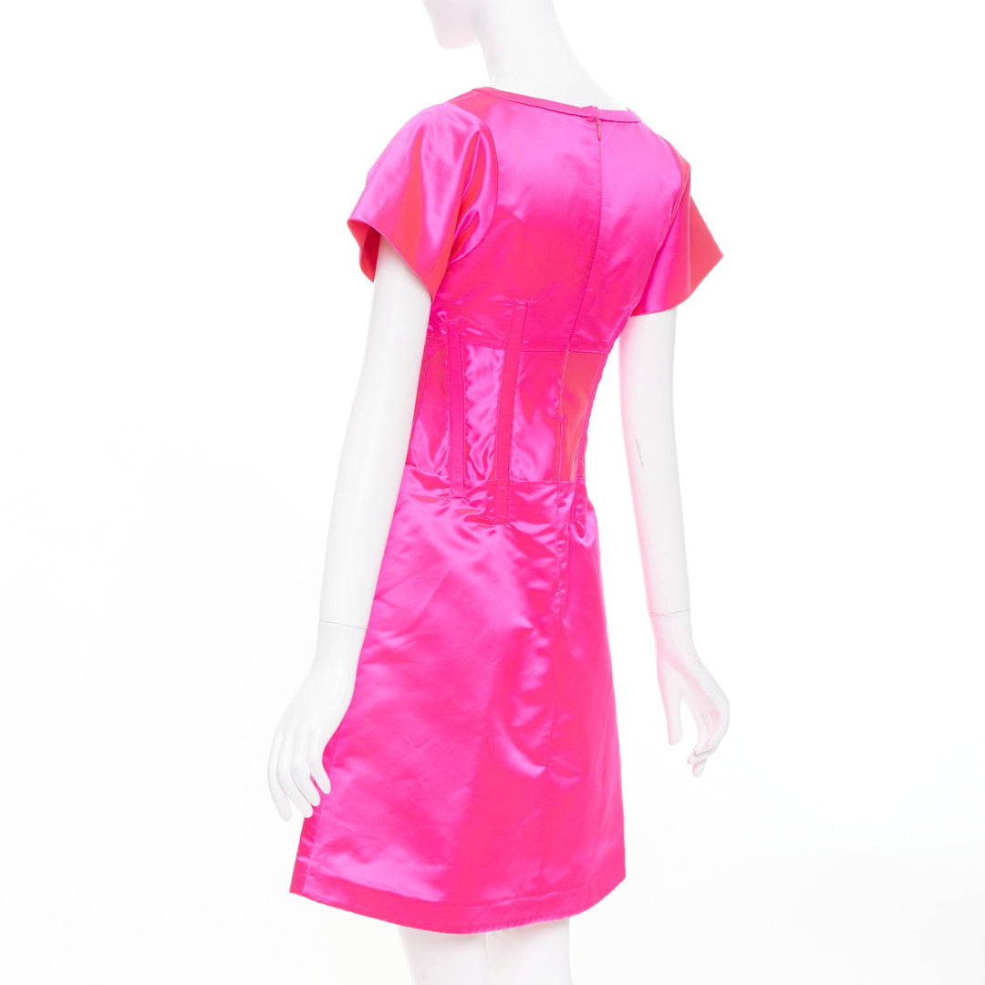 CELINE Vintage hot pink exposed boning satin flared cocktail mini dress FR38 M
