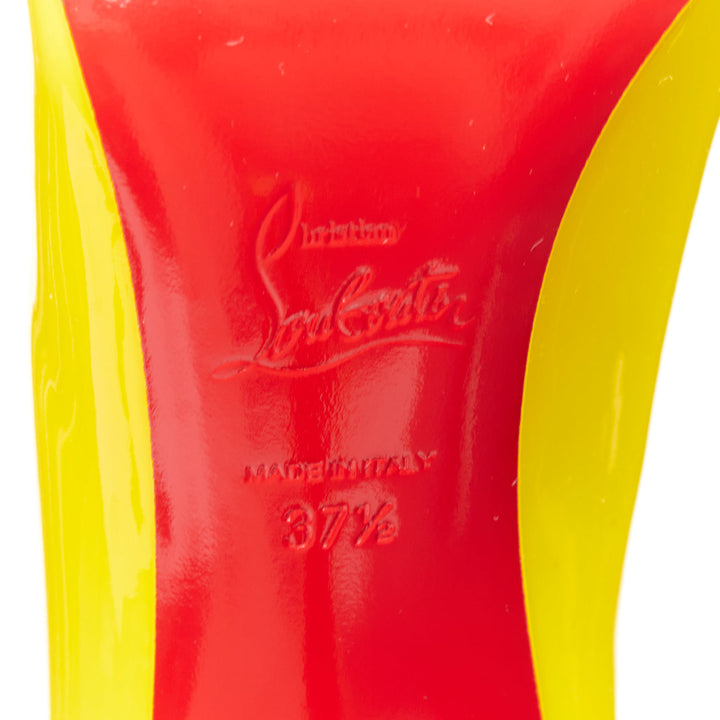 CHRISTIAN LOUBOUTIN Hot Chick 100 Patent citrus lemon scallop point pump EU37.5