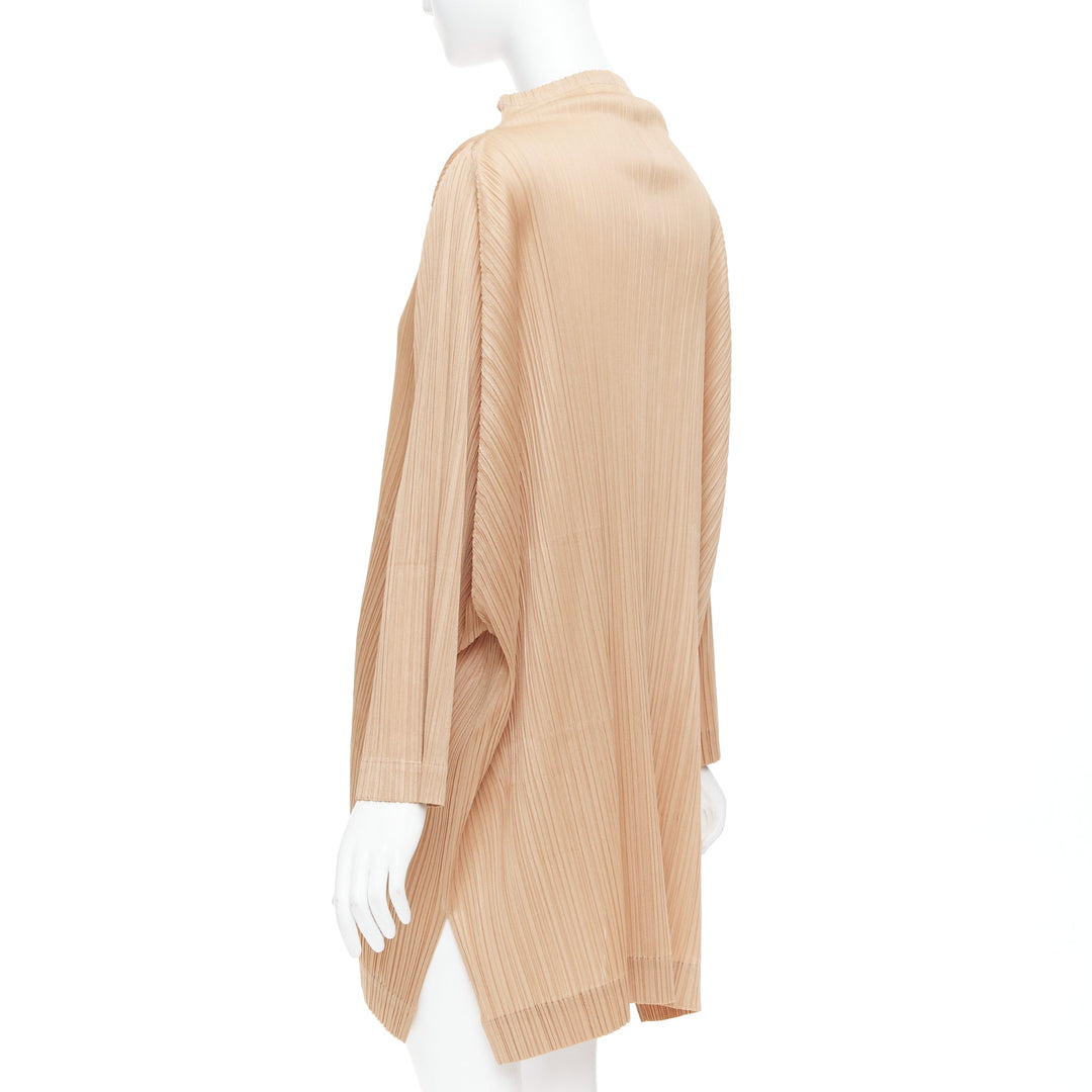 ISSEY MIYAKE Pleats Please brown funnel neck plisse mini dress JP3 L