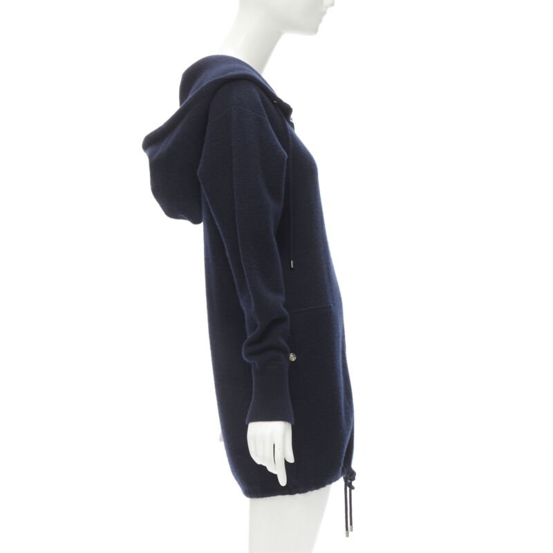 CHANEL 100% cashmere navy silver CC zip up hooded sweater FR34 XS