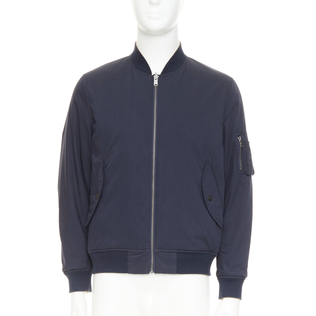 KENT AND CURWEN Reversible navy brown cotton blend zip up bomber jacket M