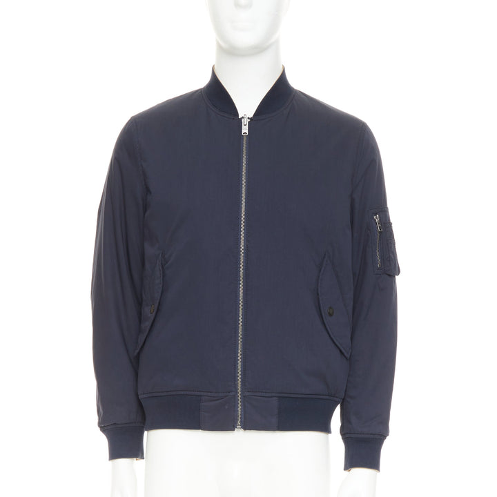 KENT AND CURWEN Reversible navy brown cotton blend zip up bomber jacket M