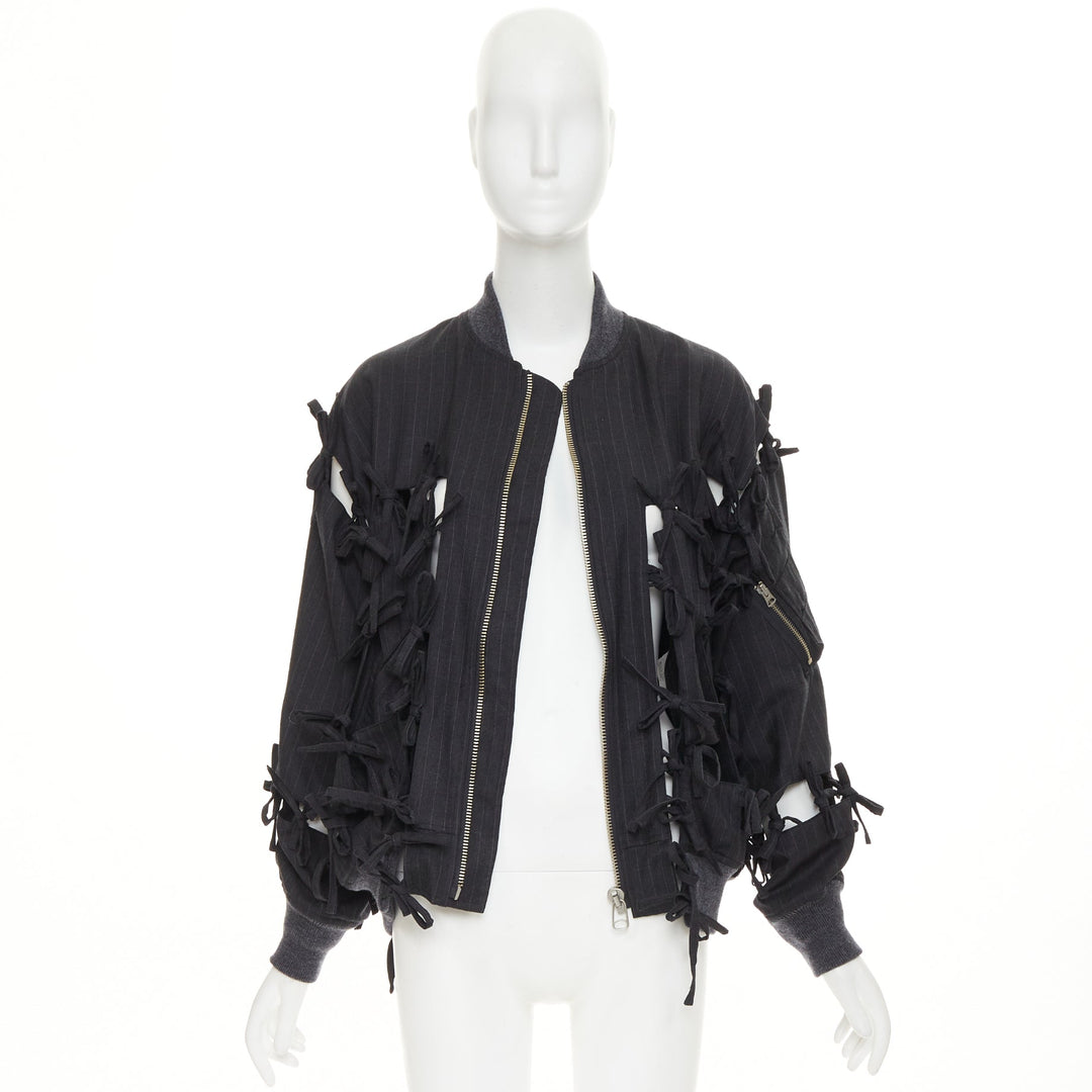 FACETASM 2017 Runway cutout bow pinstripe deconstructed wool bomber jacket JP1 S