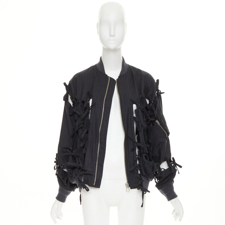 FACETASM 2017 Runway cutout bow pinstripe deconstructed wool bomber jacket JP1 S