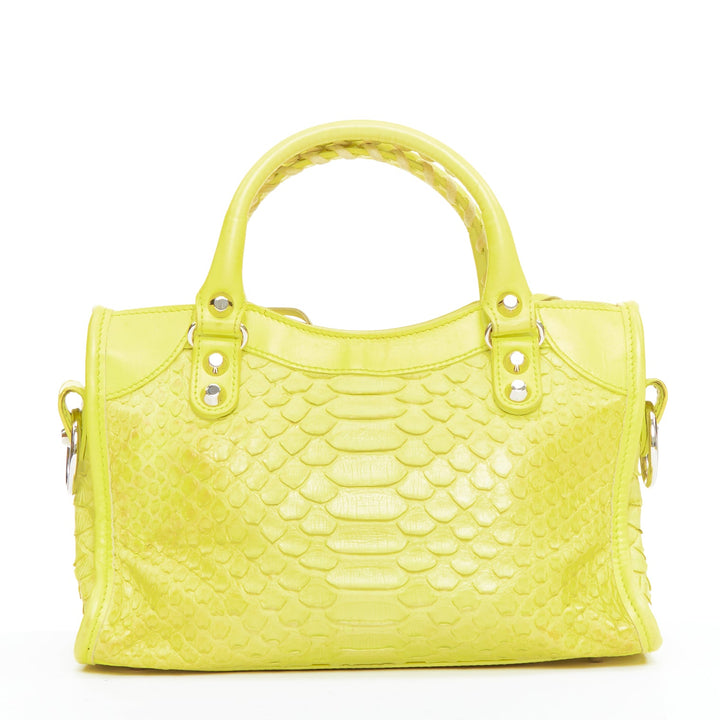 BALENCIAGA City Classic Mini neon yellow scaled leather motocross bag