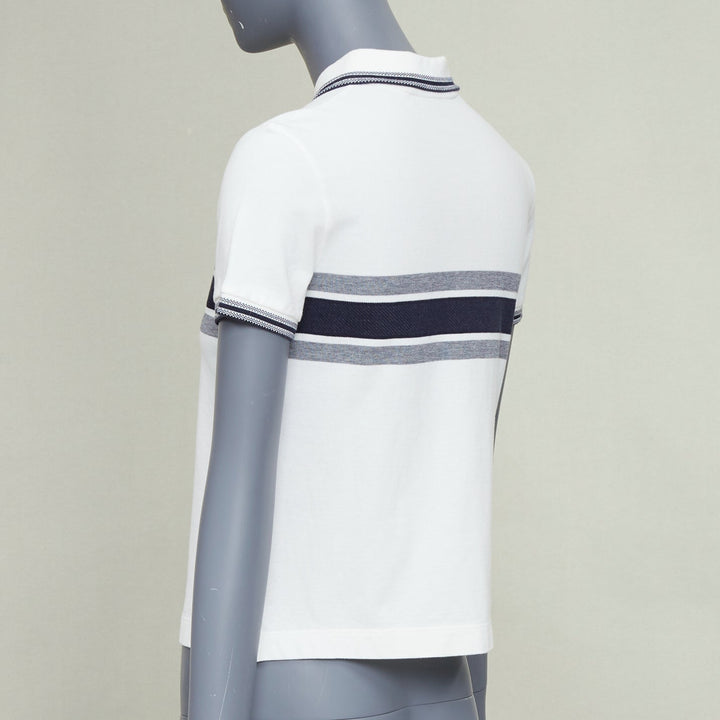 DIOR Dioriviera Signature Band white cotton navy striped intarsia polo shirt XS