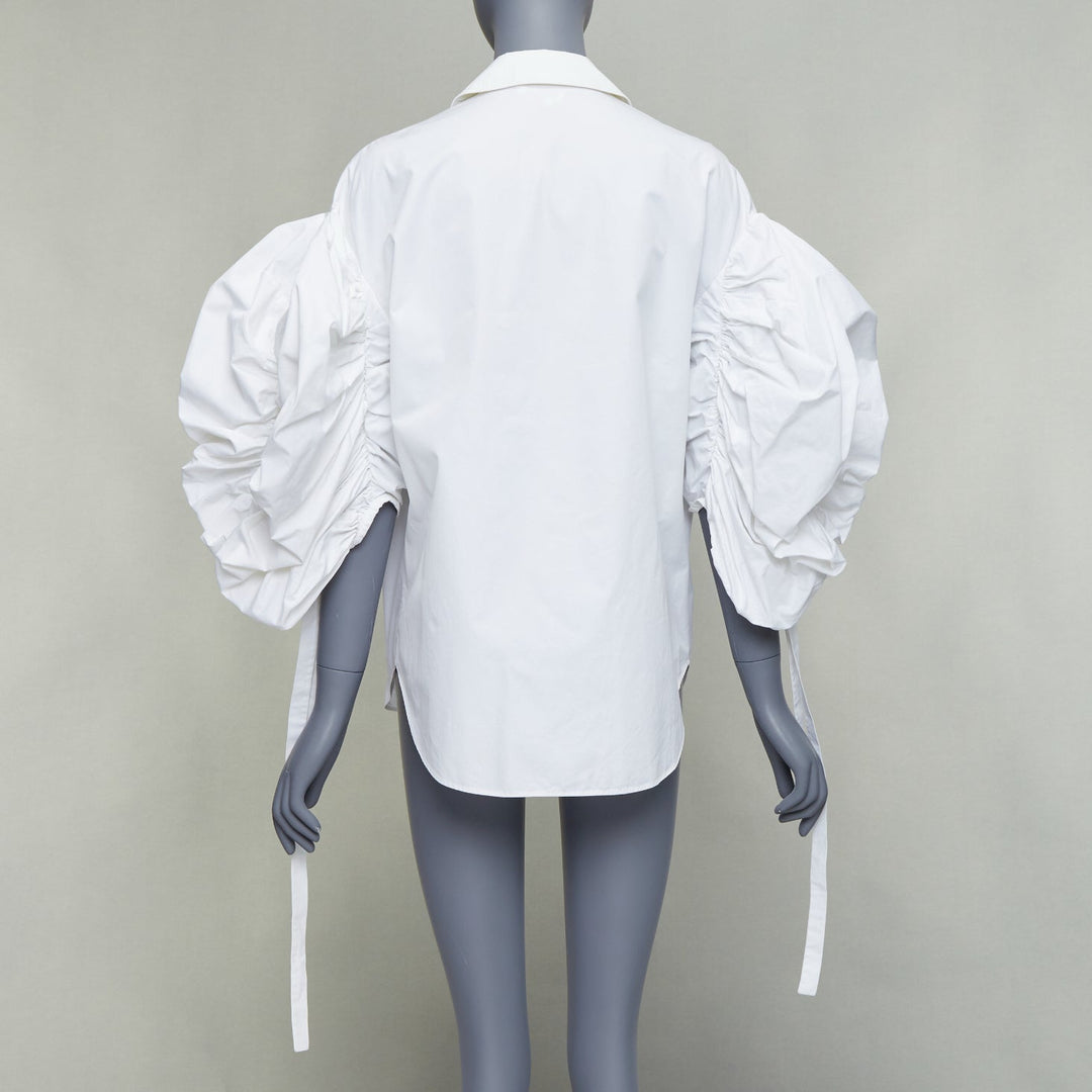 ALEXANDER MCQUEEN 2021 white cotton ruched puff sleeves zip up shirt IT40 S