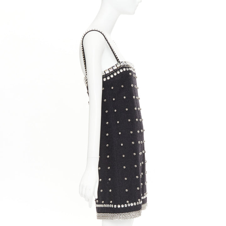 rare MIU MIU 2021 Runway grey wool embellished collar studded mini dress IT40 S