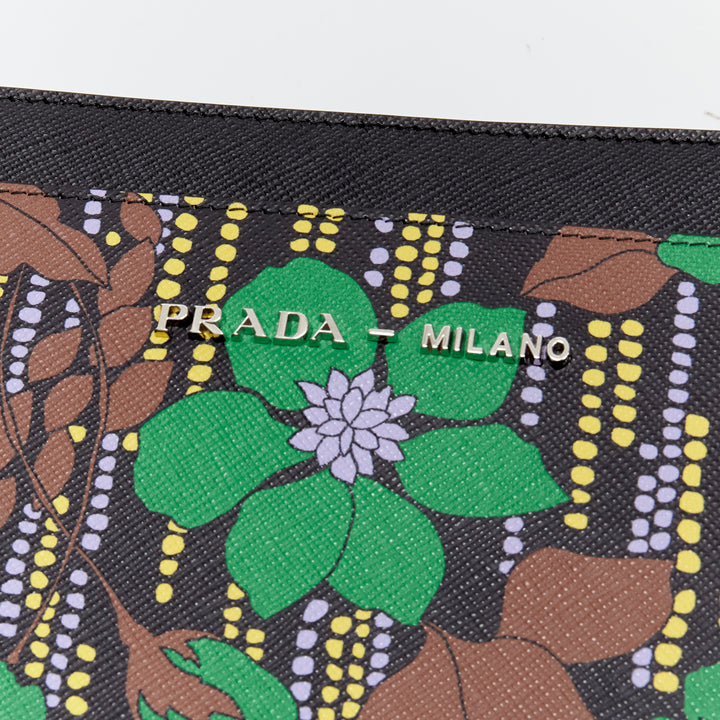 PRADA 2018 green brown purple flower smeraldo saffiano leather iPad case