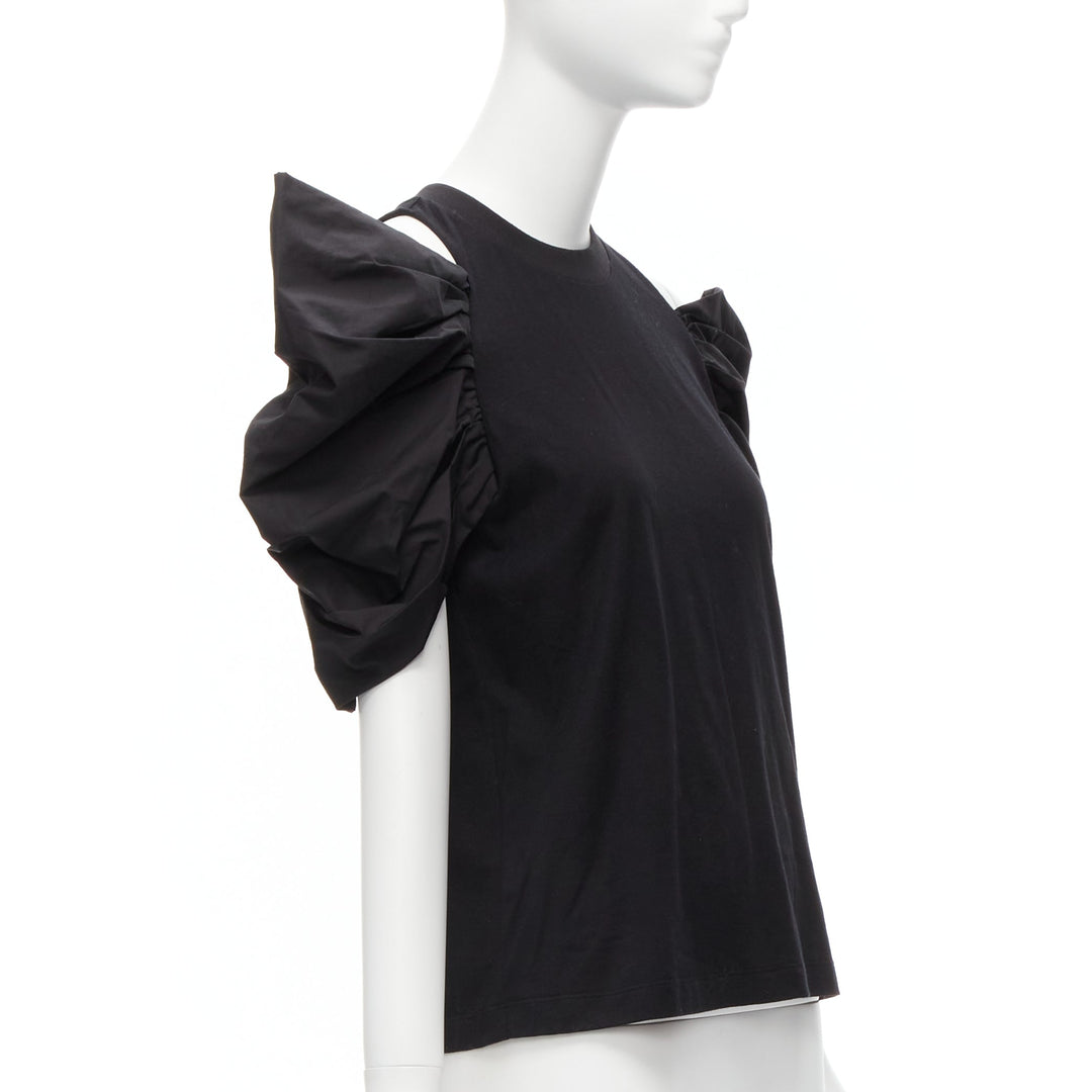 ALEXANDER MCQUEEN 2021 black cotton cold shoulder puff sleeves top IT38 XS