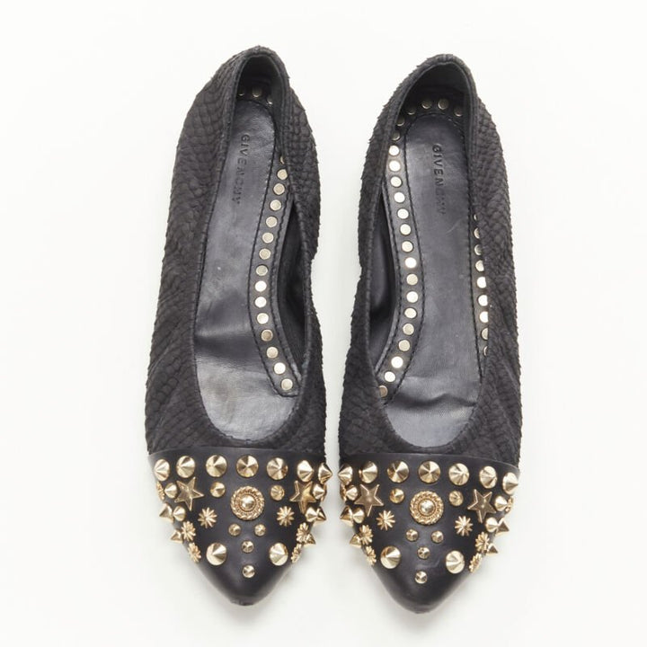 GIVENCHY Riccardo Tisci gold star spike stud toe cap scaled ballerina flats EU37