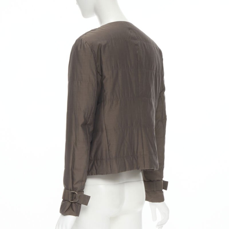 BRUNELLO CUCINELLI brown cotton silk blend belted cuffed padded jacket IT42 M