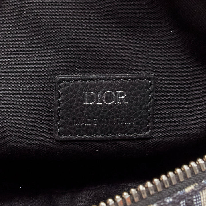 CHRISTIAN DIOR blue black CD logo monogram oblique canvas sadde shoulder bag