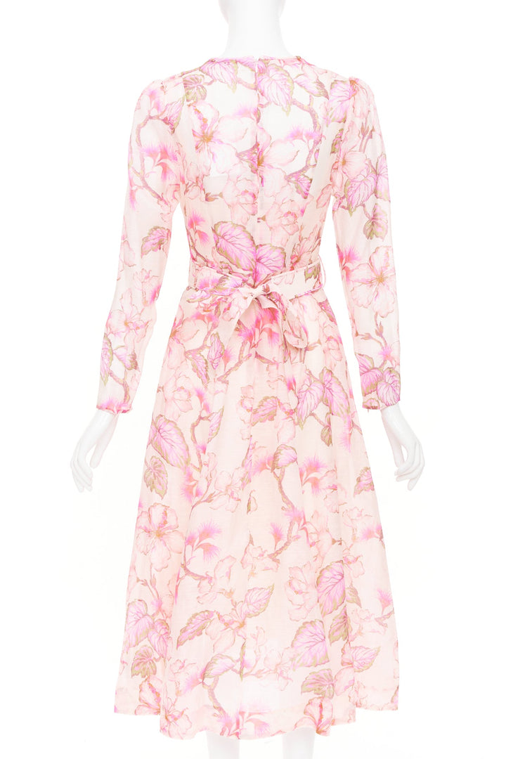 ZIMMERMANN 2024 Runway Matchmaker pink floral linen silk midi dress Size 1 XS-S