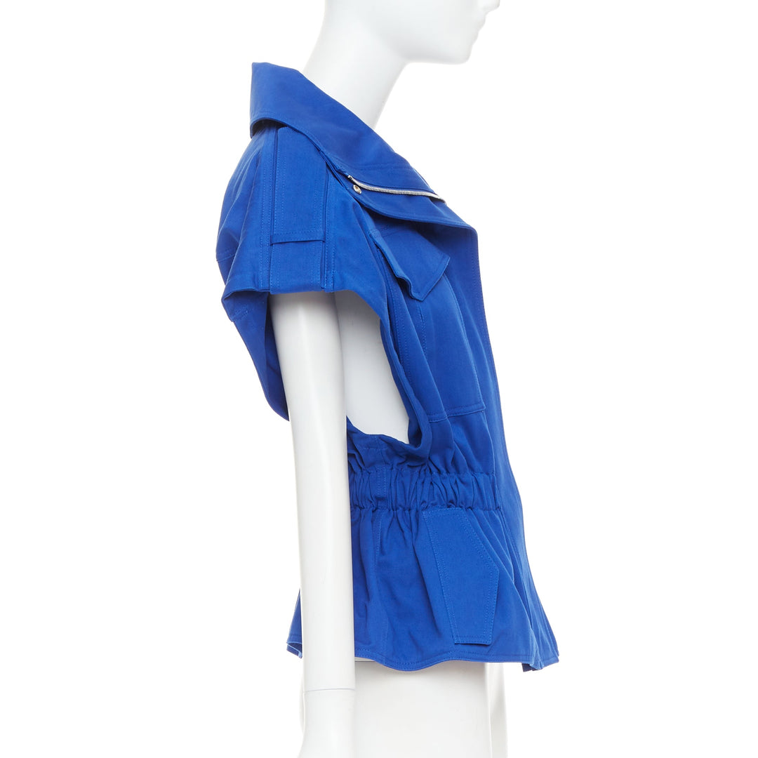 ALEXANDRE VAUTHIER elecrtic blue cinched military safari vest jacket FR36 S