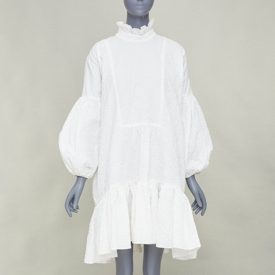 CECILIE BAHNSEN 2021 Belle white cloque high neck ruffle tier panel dress UK8 S