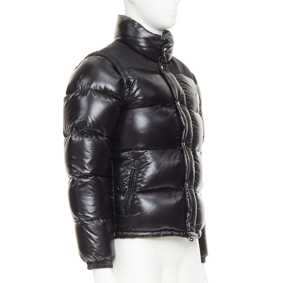 MONCLER Grenable black shine snap button cropped puffer jacket Sz.0 XS