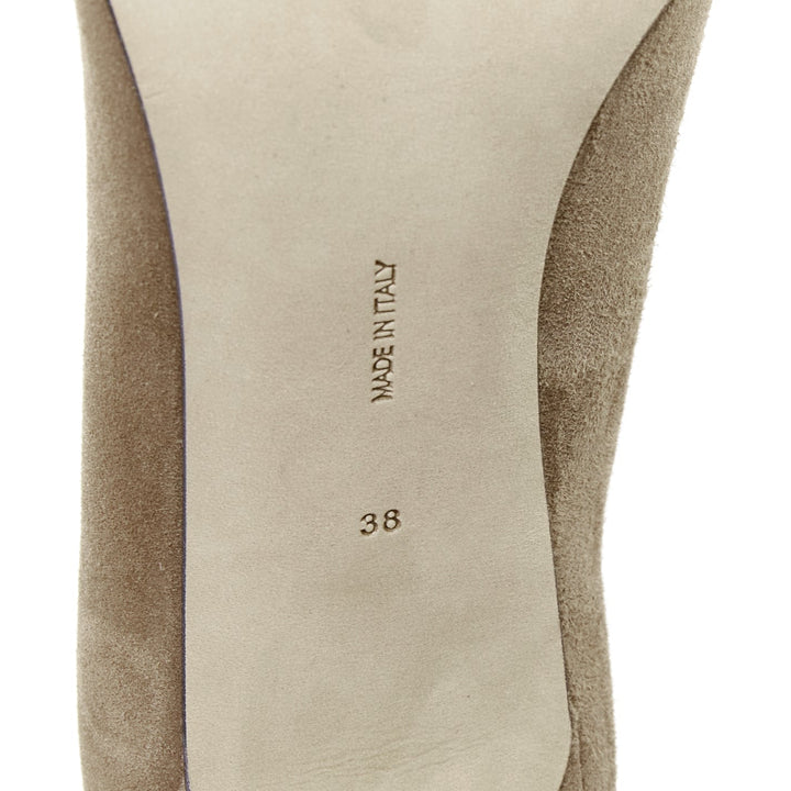 THE ROW Carla 80 dark taupe goatskin suede elongated square toes pumps EU38