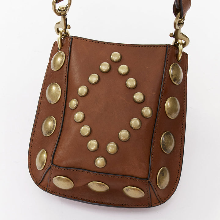 ISABEL MARANT Nasko brown leather gold round studs crossbody hobo bag