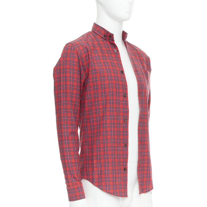 DIOR HOMME Hedi Slimane 2006 red plaid cotton slim fit shirt EU37 XS