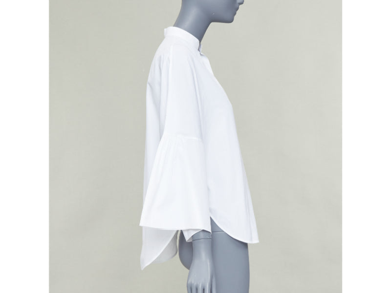 VALENTINO white cotton split collar flared sleeves popover blouse IT38 XS