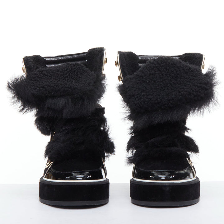 NICHOLAS KIRKWOOD Polly Neige black patent fur trim snow boots