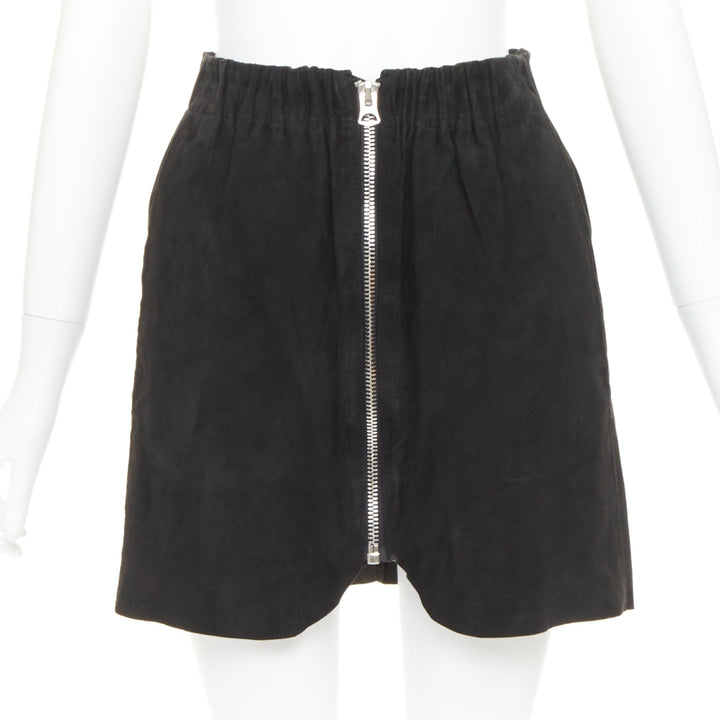 ACNE STUDIOS 2014 Mina black lamb suede leather zip front skirt FR34 XS