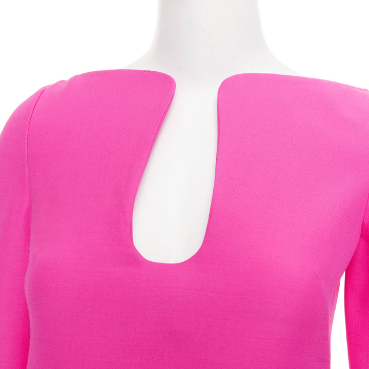 VALENTINO 2022 pp pink virgin wool silk wired scoop neckline shift dress IT36 XS
