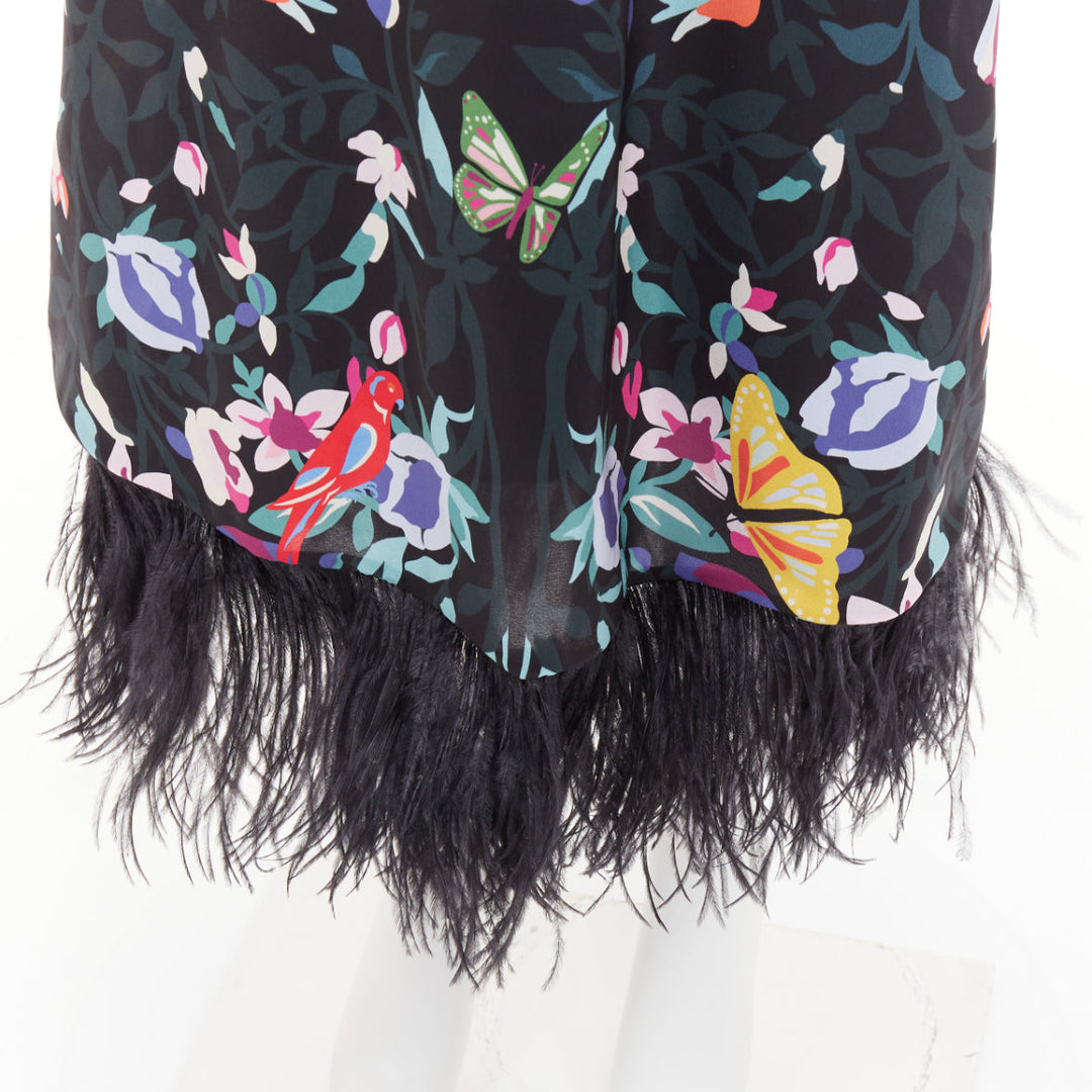 VALENTINO 2021 Runway black floral butterflies feather cuff maxi dress IT40 S