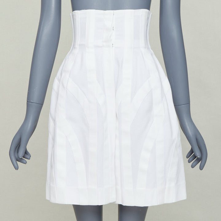 ALAIA ivory 100% cotton boned corseted high waist flare skirt FR38 M