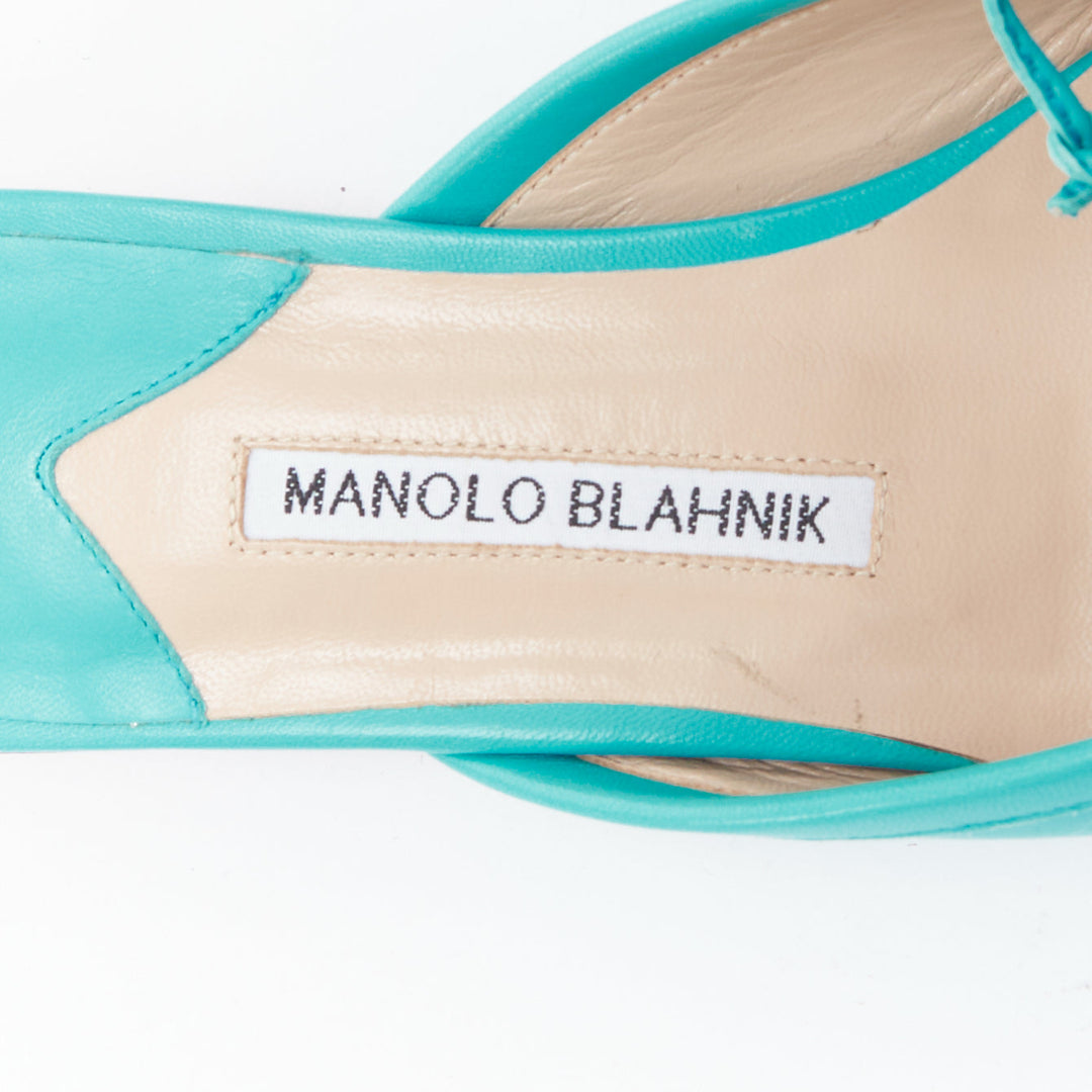 MANOLO BLAHNIK Ballerimu turquoise green leather ballet mules EU38