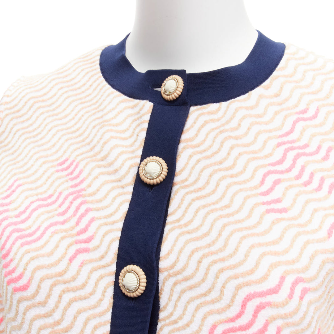 rare CHANEL pink applique logo twirl seashell button cropped cardigan FR38 M