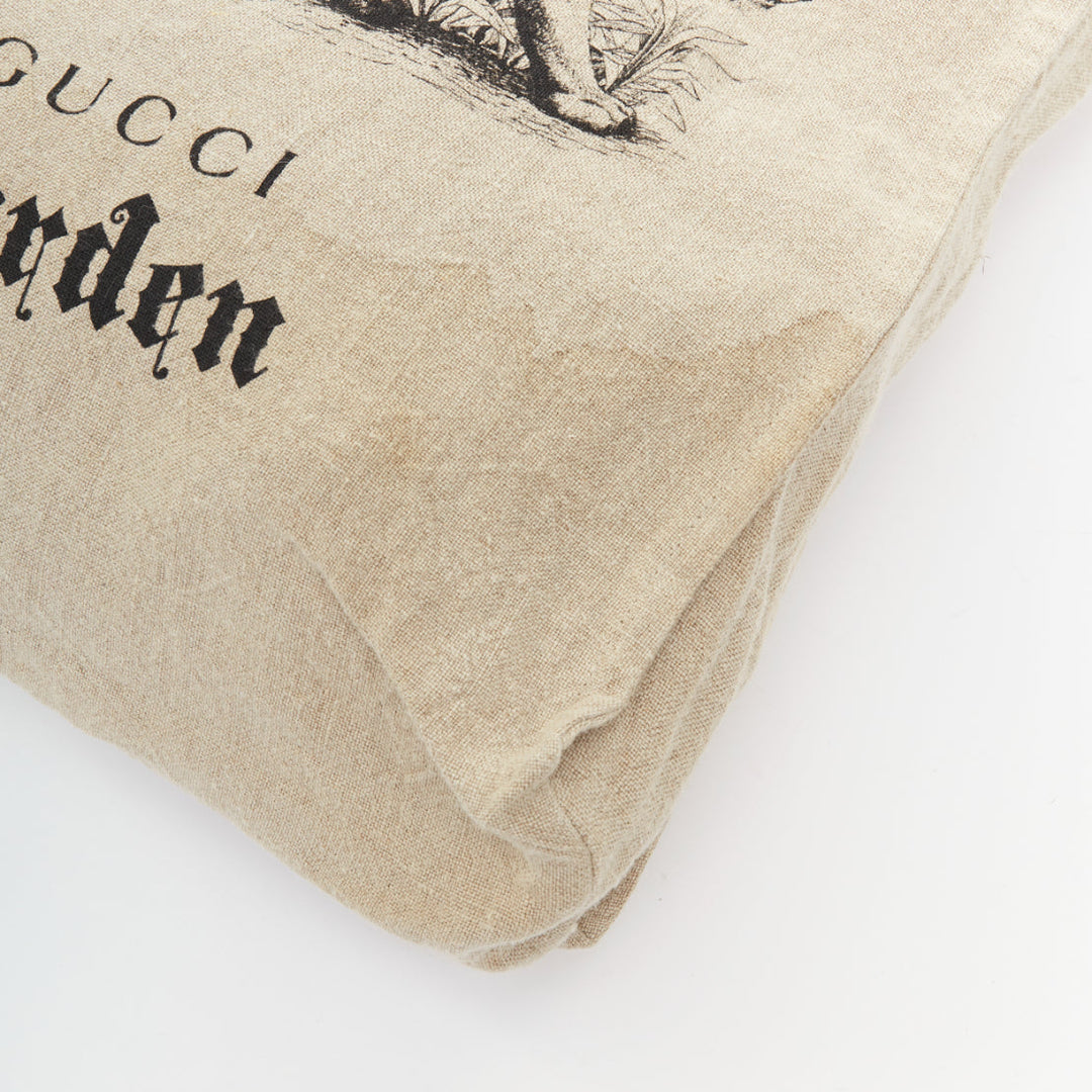 GUCCI Garden black tiger print beige linen canvas leather trim large tote bag
