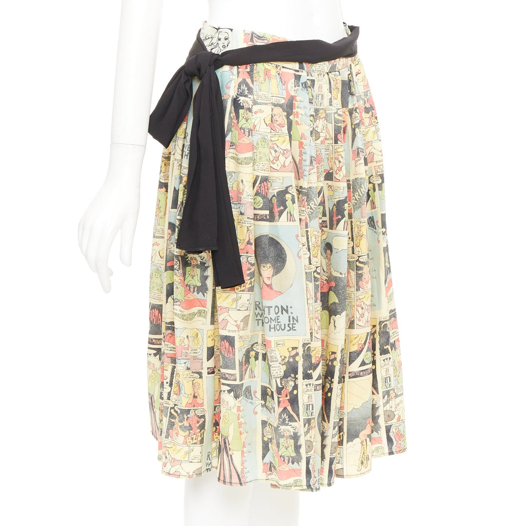 PRADA 2018 Runway manga anime comic strip graphic black tie silk skirt IT40 S