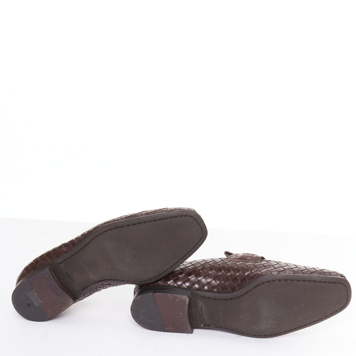 BOTTEGA VENETA brown intrecciato woven leather dress loafers shoes EU40