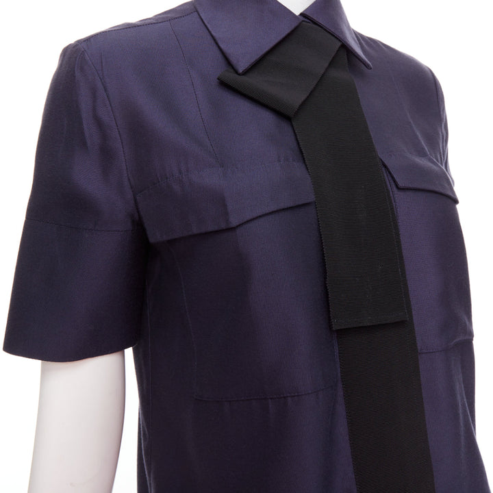 VVB VICTORIA BECKHAM navy black trimmed boxy utility shirt UK6 S