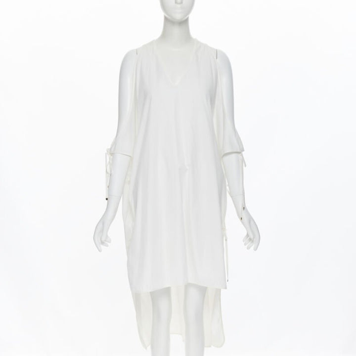 ROSETTA GETTY white cotton gold harware tie side high low casual dress XS