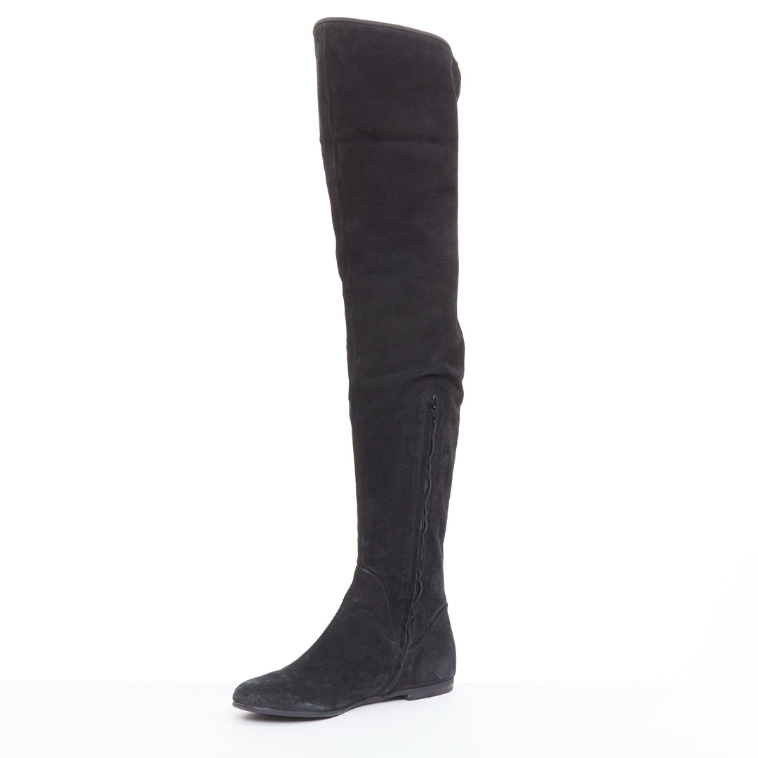 GIUSEPPE ZANOTTI Sandra black suede flat over the knee thigh high boots EU35