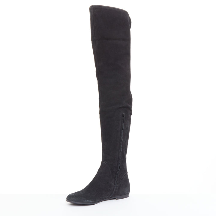 GIUSEPPE ZANOTTI Sandra black suede flat over the knee thigh high boots EU35