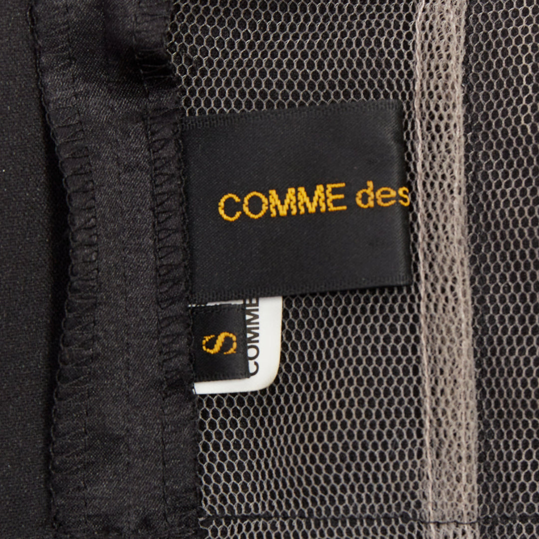COMME DES GARCONS 2007 Runway black satin sheer patchwork tulle belted vest S