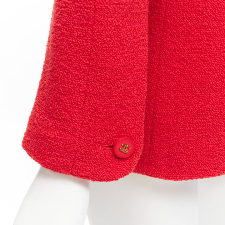 CHANEL 94A Vintage Runway red wool tweed gold CC button jacket FR36 S
