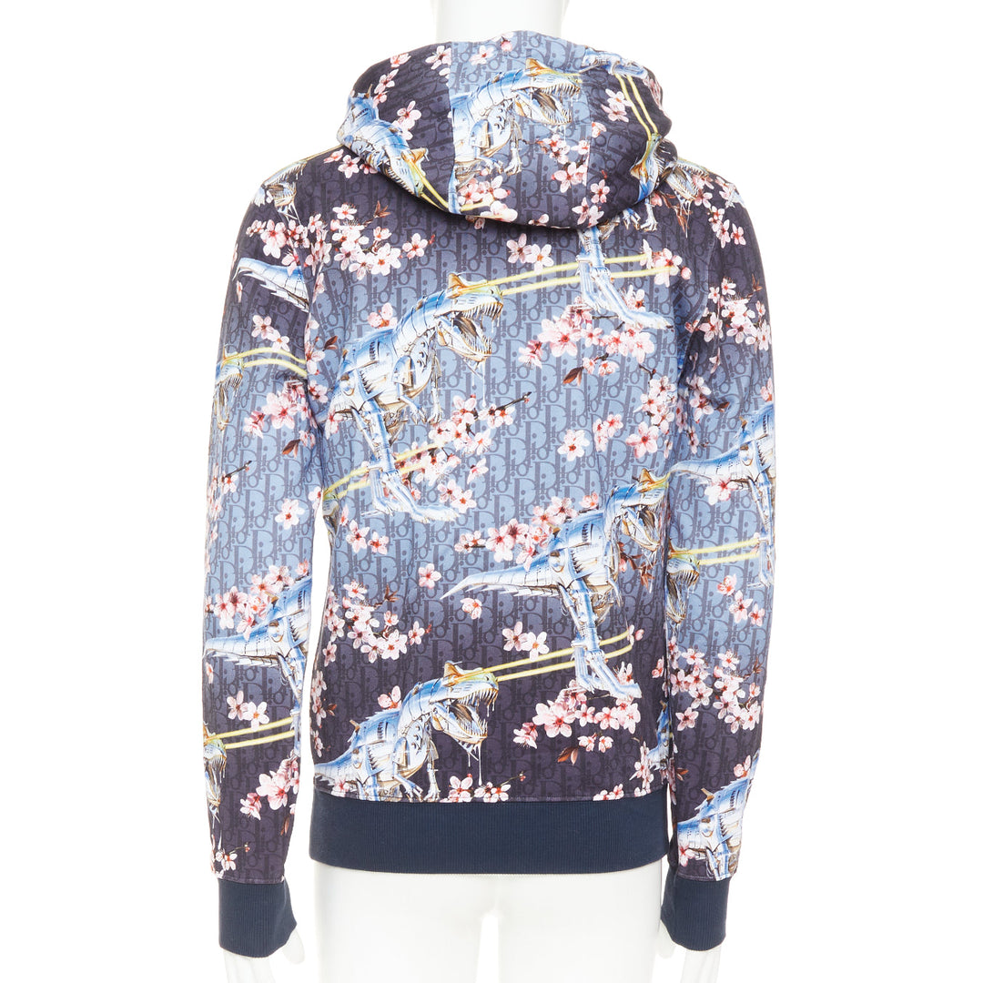 DIOR HOMME 2019 Hajime Sorayama blue blossom dinosaur robot oblique hoodie XS