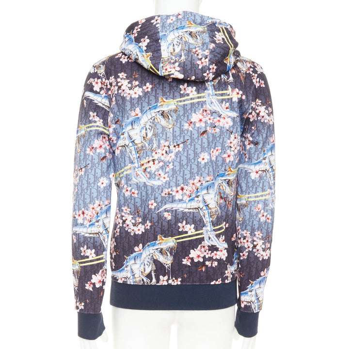 DIOR HOMME 2019 Hajime Sorayama blue blossom dinosaur robot oblique hoodie XS