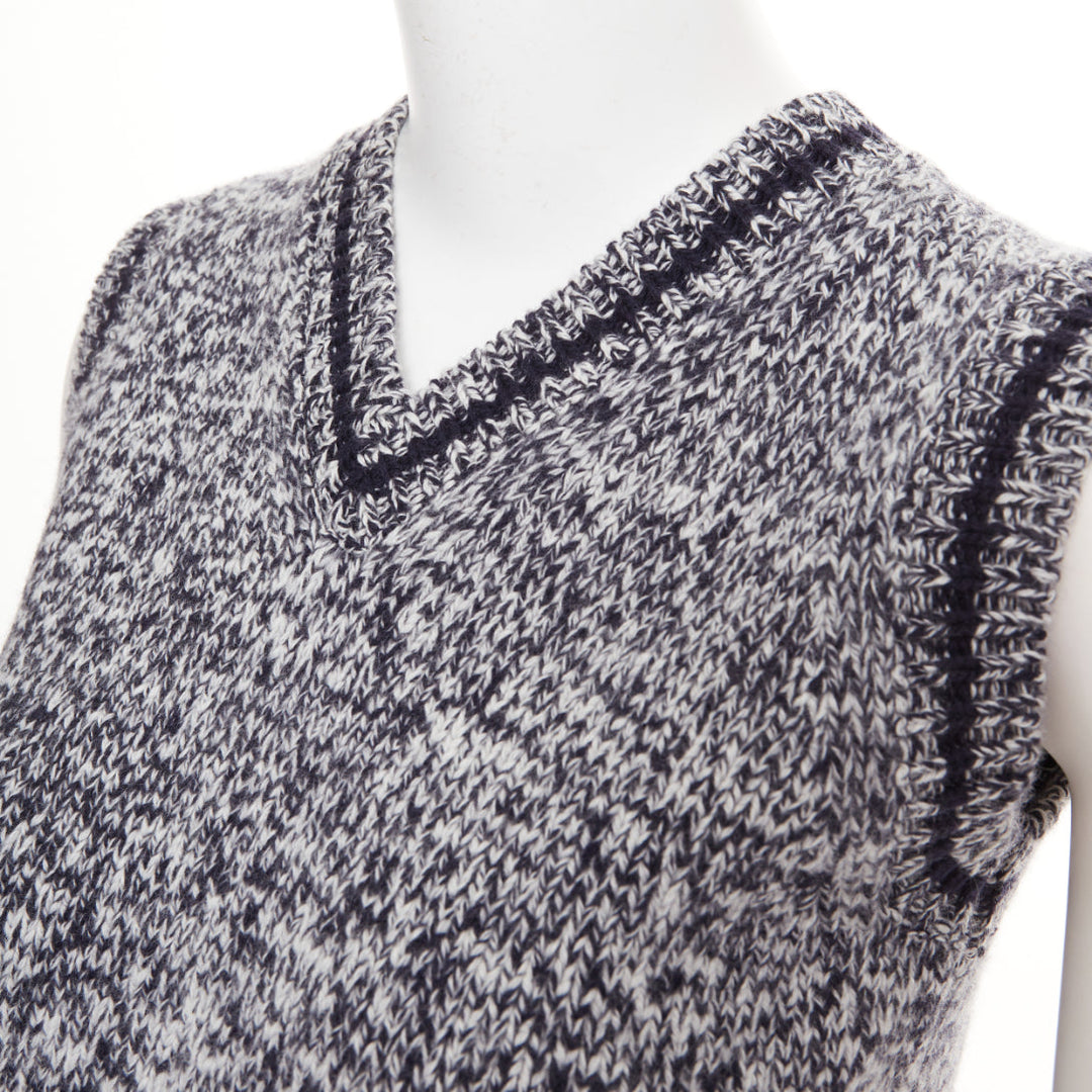 CHRISTIAN DIOR 2021 Signature Mariniere grey navy wool cashmere knitwear vest XS